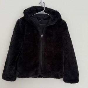 Under Armour Girls Youth‎ Large Black Sherpa Faux Fur Winter Coat Hooded Cozy